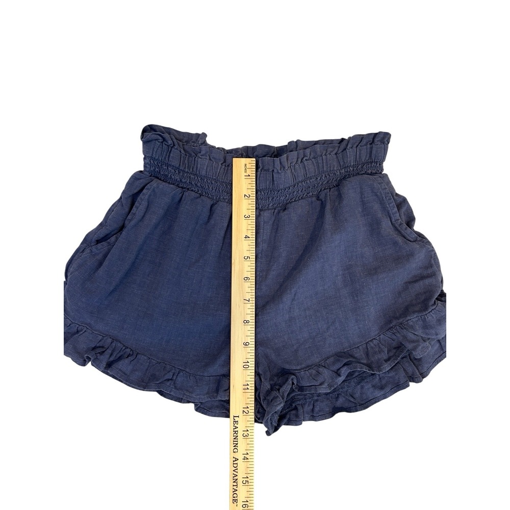 Aerie Ruffle Hem Shorts Womens‎ XS Navy Blue Smocked Paperbag Waist Linen Blend - Picture 3 of 9
